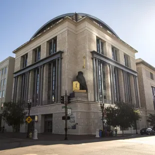View of the Main Library from the corner of Laura St. and Monroe St.