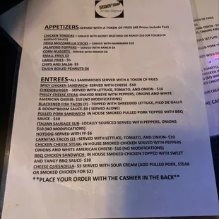 the menu of the restaurant