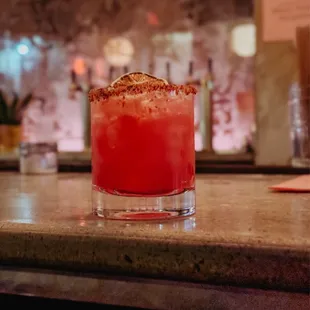 Blood Orange  margarita with Hidden Still tequila, blood orange, lime, and spiced syrup.