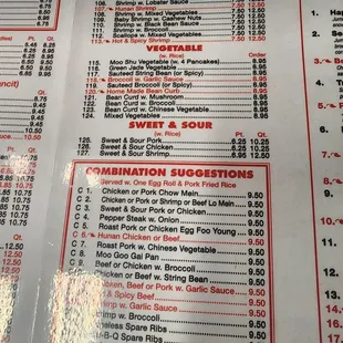 the menu of a restaurant