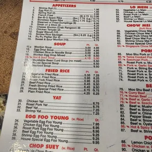 sushi and sashimi, menu