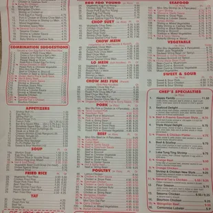 Whole menu. 6/2014