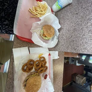 Double Big Baby  Crispy Chicken Sandwich  Fries  Onion Rings