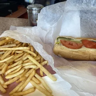 loaded hot dog minus relish and well done fries