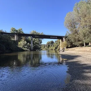 Stanislaus River and railroad tracks overpass - which is active