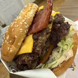 Double 1/2lb cheeseburger is as mouthwatering as it looks! Amazing flavors packed into each and every bite!