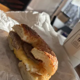 a sausage and cheese sandwich