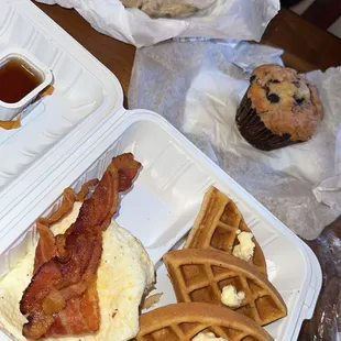 waffle platter, tuna sandwich