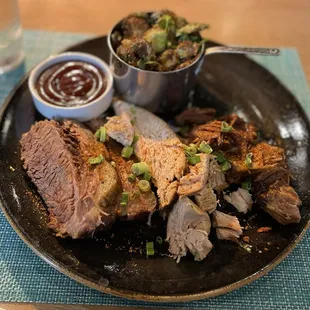 BBQ Flight:  3 types of meat + 1 side.  All of the meats were dry, but the brussel sprouts were delicious.