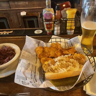 Weisswurst on bun with red cabbage