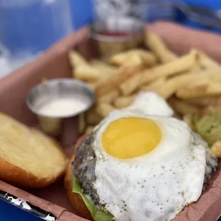 a burger and fries