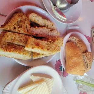 Complimentary bread, butter, and ricotta