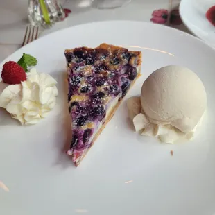 Blueberry tart (that day's special) with vanilla ice cream and whipped cream