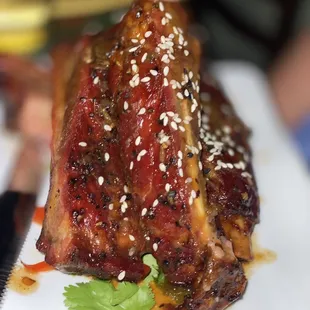 a piece of meat with sesame seeds