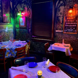 a brightly lit dining room