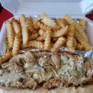 CHICKEN PHILLY, NO Veggies AND SEASONED FRIES