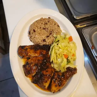 jerk with Rice and peas