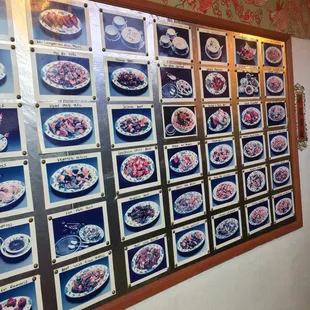 Snapshot photos of some of the menu items in the lobby.