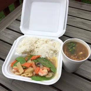 Dragon and Phoenix lunch special with hot and sour soup. Very tasty.