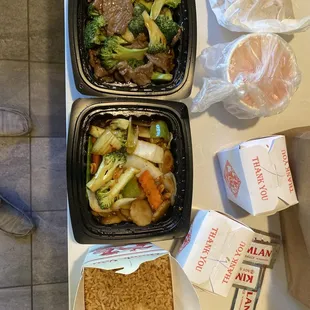 a table with a variety of food items