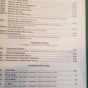 the menu for the restaurant