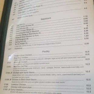 the menu of the restaurant
