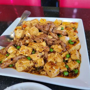 Mapo tofu and pork is a spicier Szchuan option.