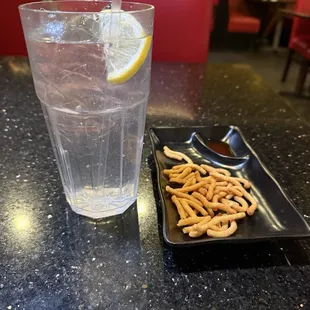 Complimentary while I waited. Dried noodles and sweet sauce.