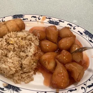 This is the sweet and sour. Very very good sauce and a perfect amount of food!