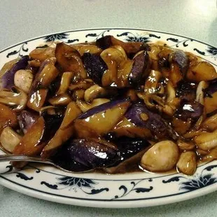 This combo formed in my mind &amp; executed very well: sautéed eggplant &amp; mushrooms