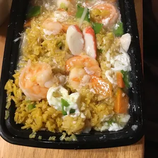Shrimp in lobster sauce &amp; fried rice.