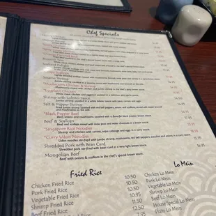 Chef Speciality Menu