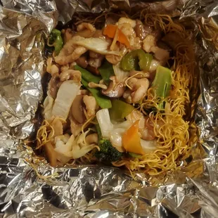 Chicken fried noodlea