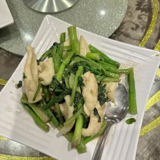 302. Stir-Fried Squid & Ong Choy with Shrimp Paste