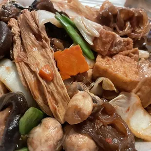 Chinese vegetable with bean curd (noodles on bottom) excellent delicious everything