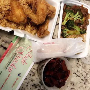 Beef with Broccoli,Shrimp Roll, and Boneless Spare Ribs