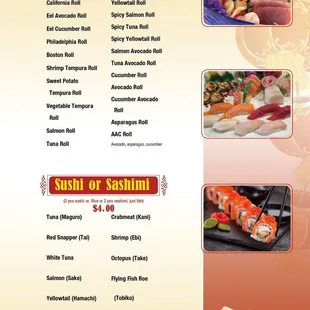 Sushi menu