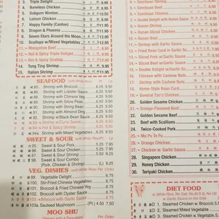 the menu of the restaurant