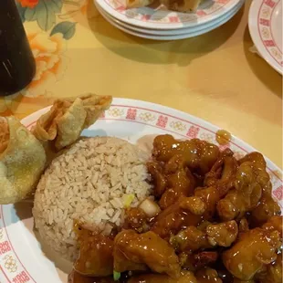 Jades Garden - Orange Chicken - Extra side order of Crab Rangoons on top of the two you get with your meal