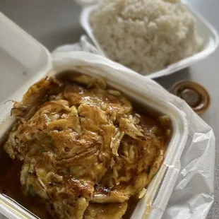 a meal in a styrofoam container
