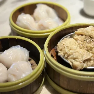 Scallops and Shrimp Dumpling (left) &amp; Steam Dried Sheet Bean Curd Roll (right)