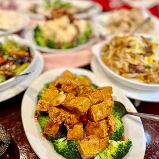 a table full of chinese food