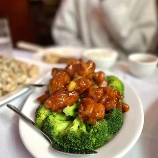 a plate of chicken and broccoli