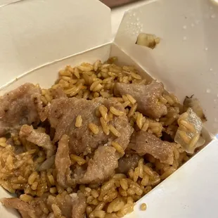 Pork fried rice ,overpriced and the pork had a funny taste.