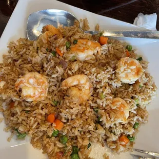 Shrimp fried rice (no eggs due to allergy) - yum!