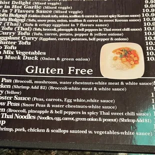 Gluten free menu