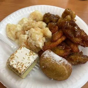 More honey chicken, some pastries and I think peanut chicken
