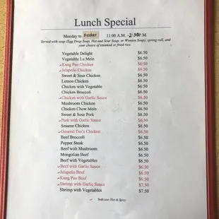 Lunch menu.
