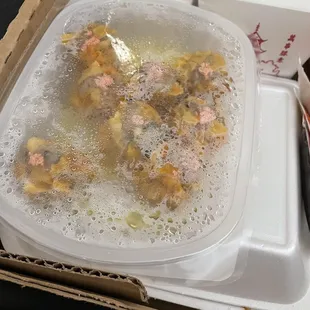 This is their version of shu Mai.... Bought frozen and microwaved.