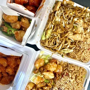Orange Chicken Fried 4-Way Fried Rice General Tso&apos;s Chicken Fried Salt and Pepper Prawn Pork Chow Mein